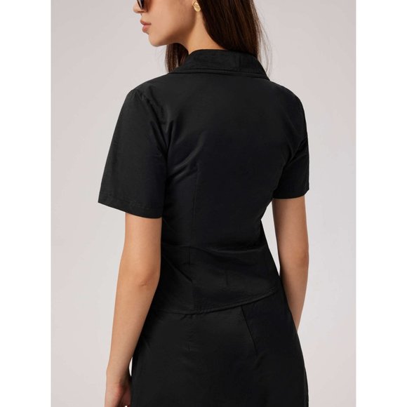 Anna Polyester Black Button Up Short Sleeve  Blouse Size S - Picture 6 of 11